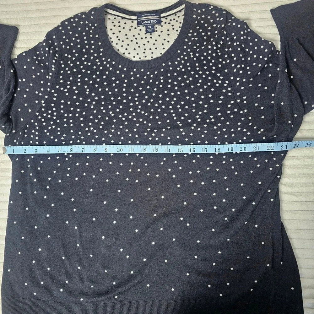 Lands End Womens‎ 2X Navy White Polka Dot Long Sleeve Supima Cotton Sweater